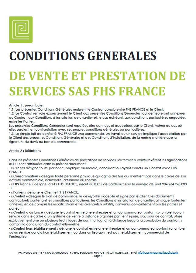 Conditions Générales de Vente