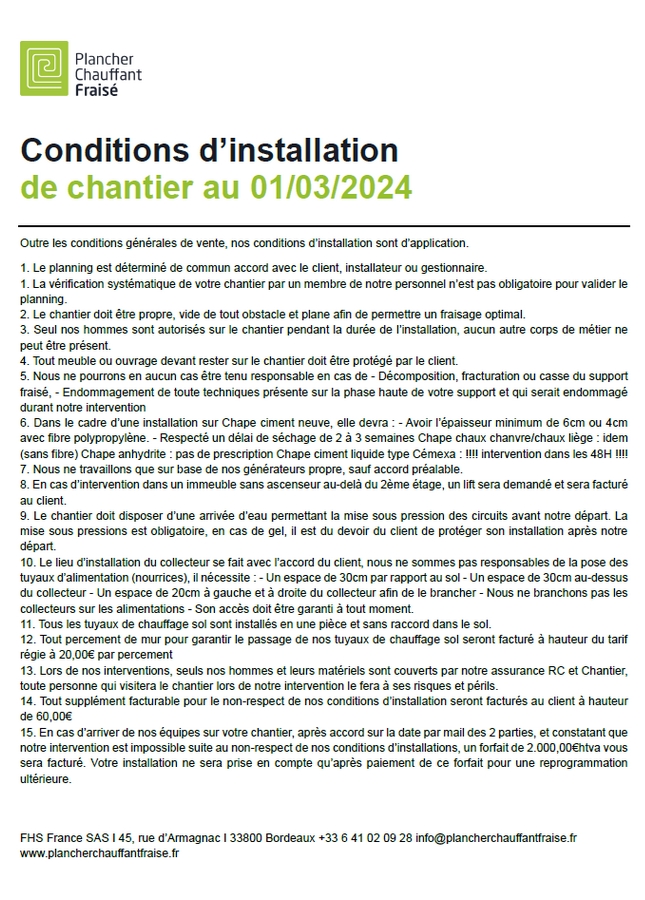 Conditions Générales d’Installation
